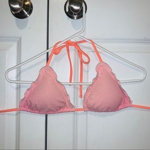 Coral & white striped bikini top